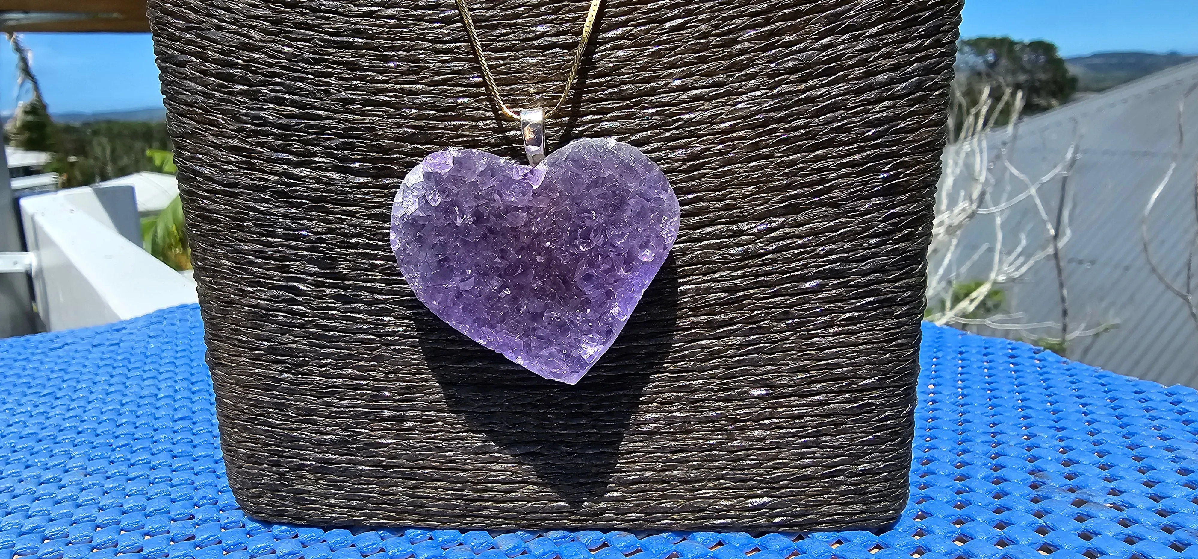 DRUZY AMETHYST CRYSTAL HEART NECKLACE