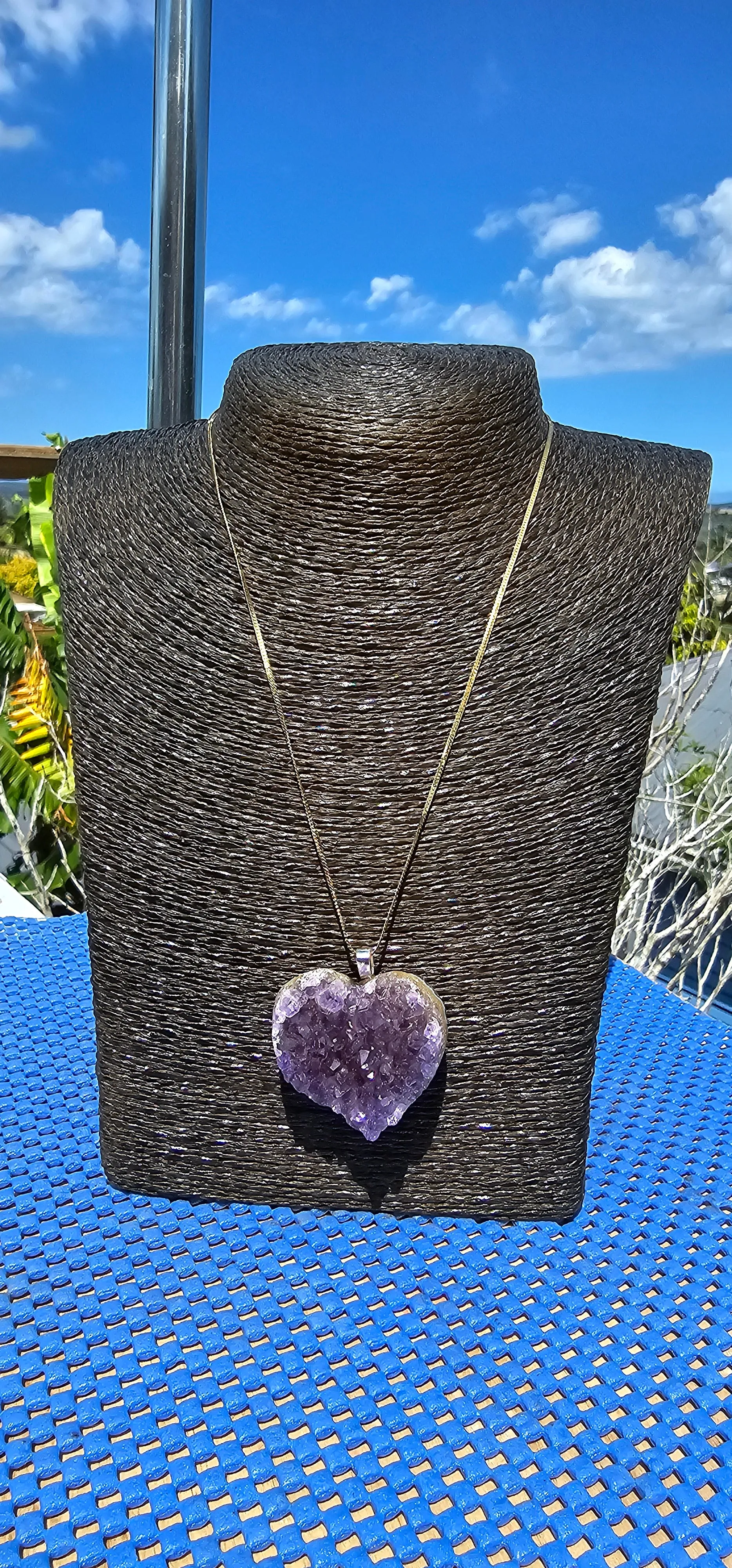 DRUZY AMETHYST CRYSTAL HEART NECKLACE