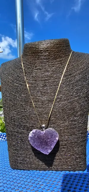 DRUZY AMETHYST CRYSTAL HEART NECKLACE