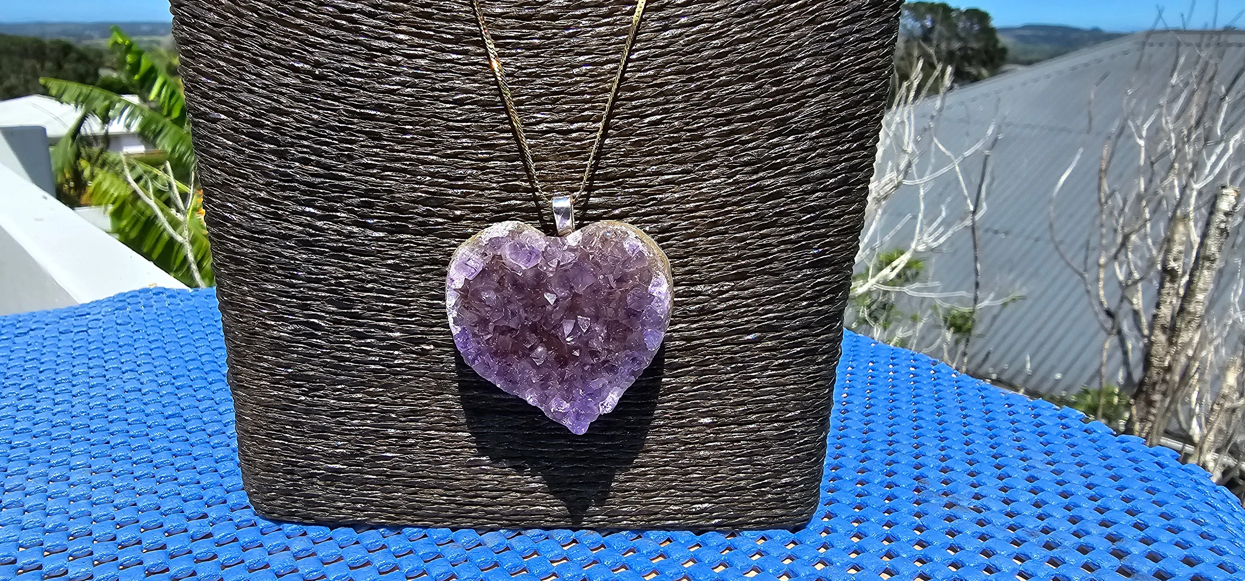 DRUZY AMETHYST CRYSTAL HEART NECKLACE