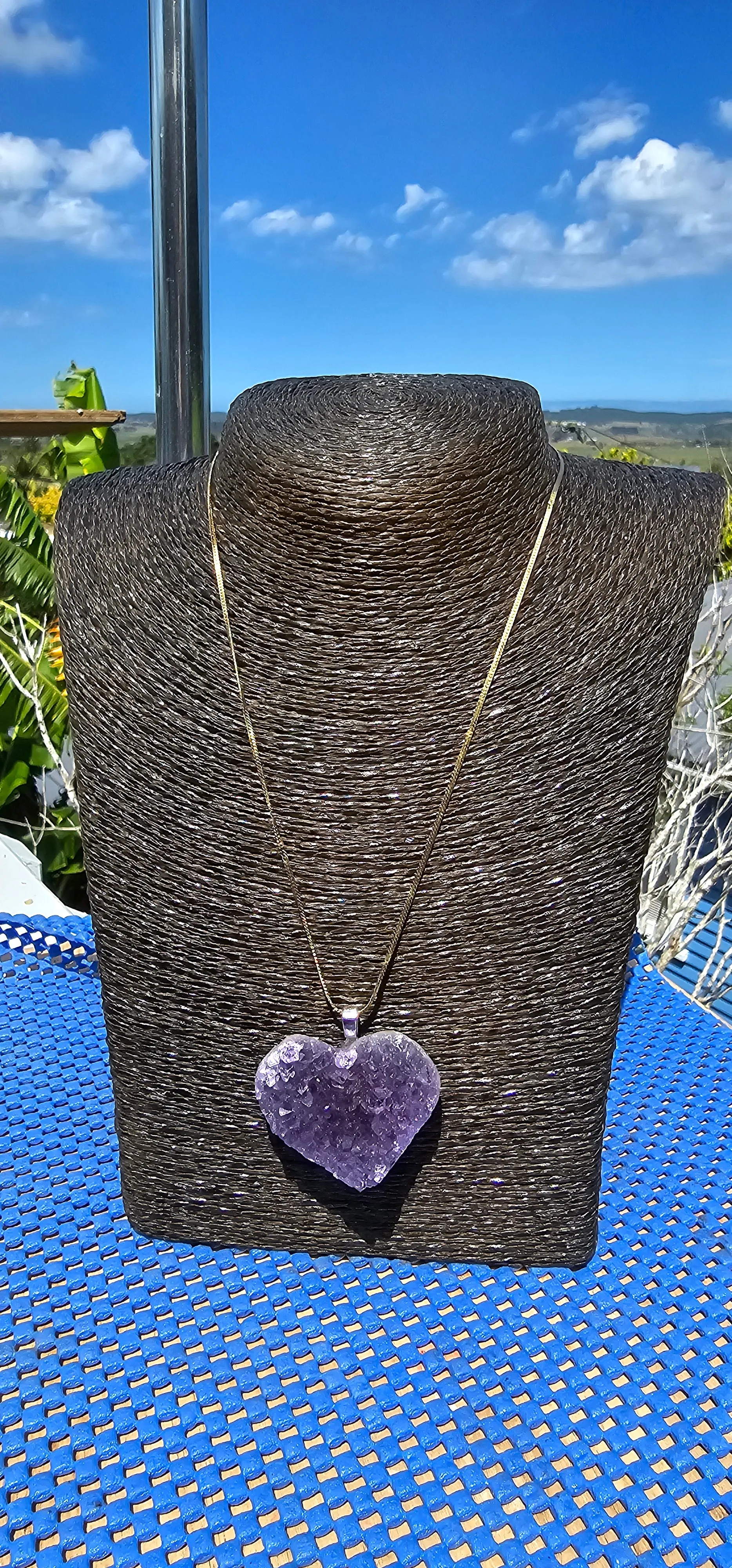 DRUZY AMETHYST CRYSTAL HEART NECKLACE