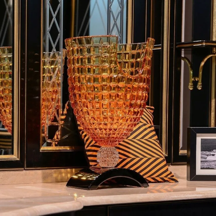 Mario Cioni | Luxe' Amber Vase With Black Base