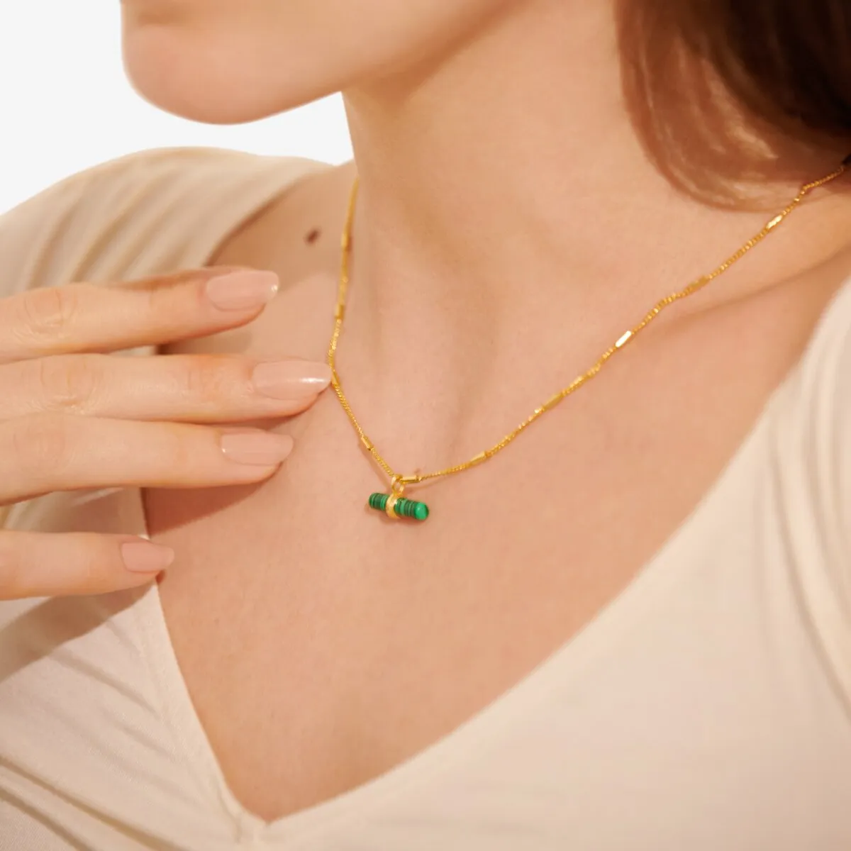 Aura Malachite Bar Necklace | Gold Plated