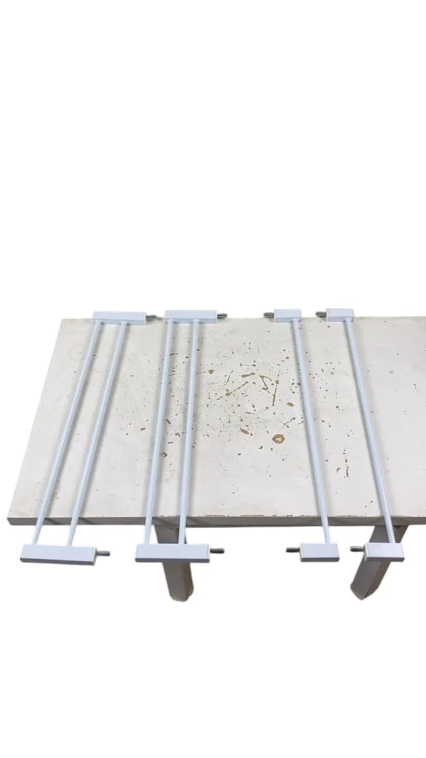 BABELIO Pressure Mounted Metal Baby Gate, White, 4 pieces, Door & Extension