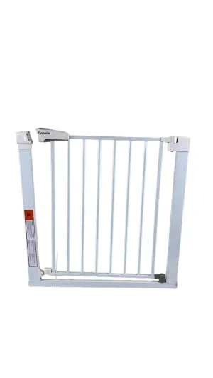 BABELIO Pressure Mounted Metal Baby Gate, White, 4 pieces, Door & Extension