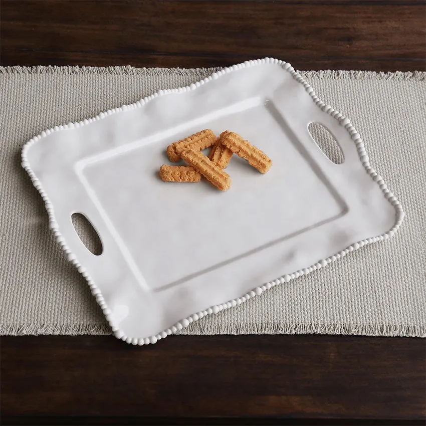 Beatriz Ball | Vida Alegria Rectangular Tray with Handles - White