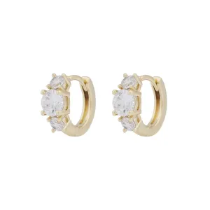 Jen Triple Stone Hoop Earrings | Gold Plated