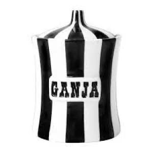 Jonathan Adler | Vice Canister Ganja Black/White Stoneware D: 5 in H: 6.75 in