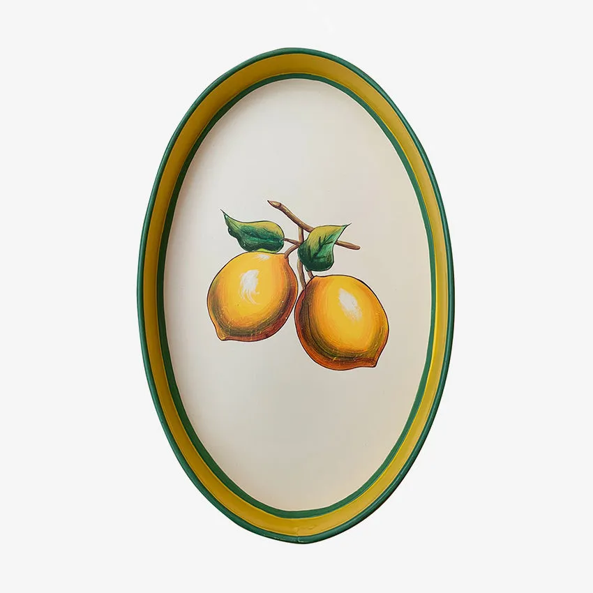 Les Ottomans | Fauna Handpainted Iron Oval Tray - Lemons