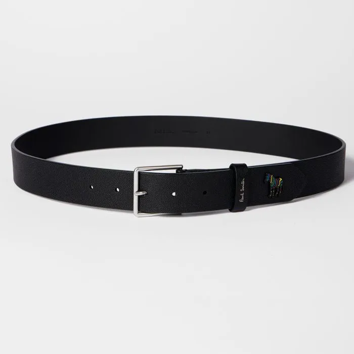 Men's Pebble Grain Leather 'Zebra' Belt | Black