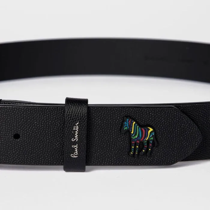 Men's Pebble Grain Leather 'Zebra' Belt | Black