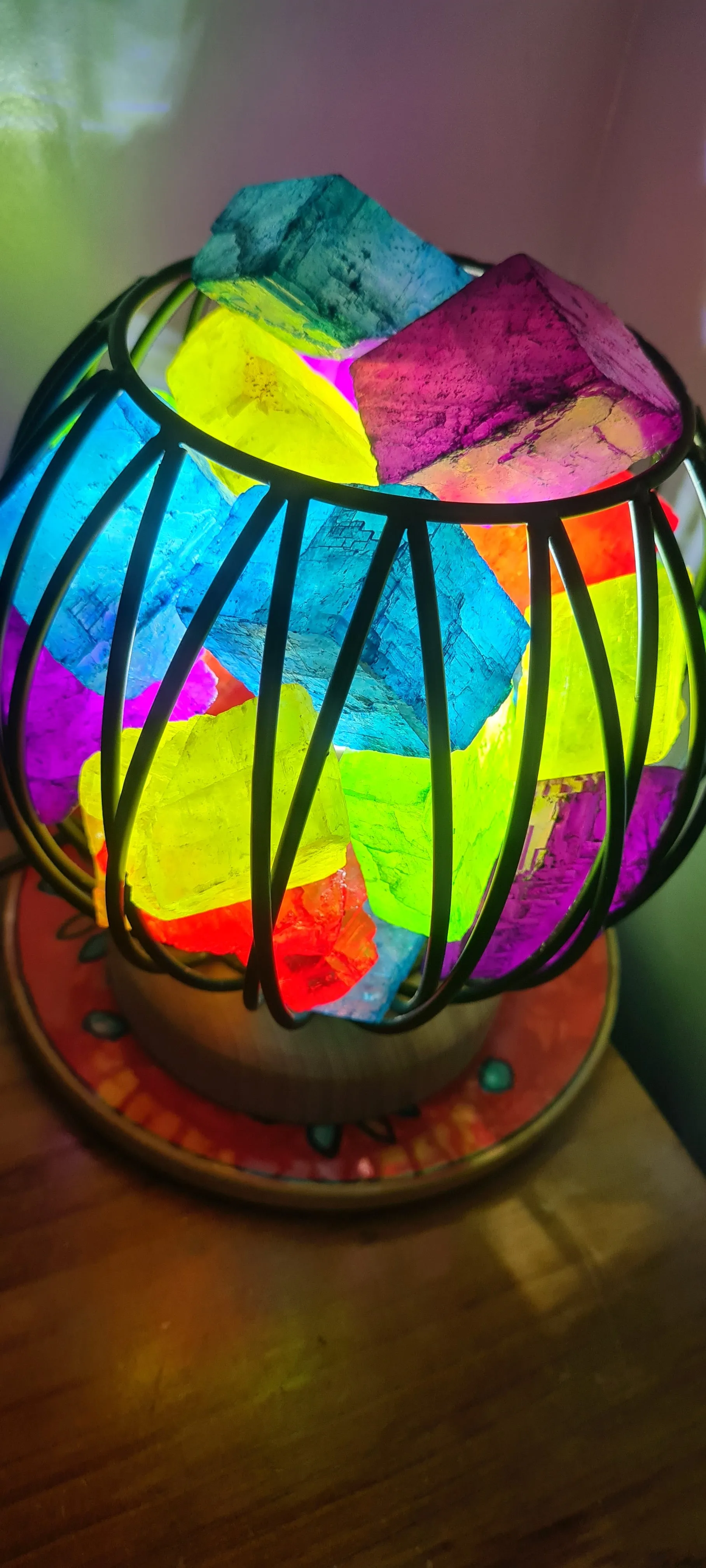 MIXED RAINBOW CLEAR QUARTZ CRYSTAL  CAGE LAMP(deep soul cleanser)