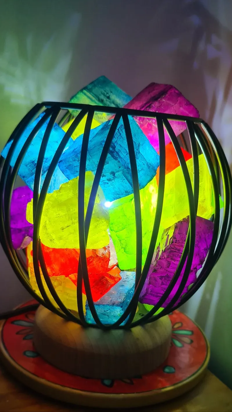MIXED RAINBOW CLEAR QUARTZ CRYSTAL  CAGE LAMP(deep soul cleanser)