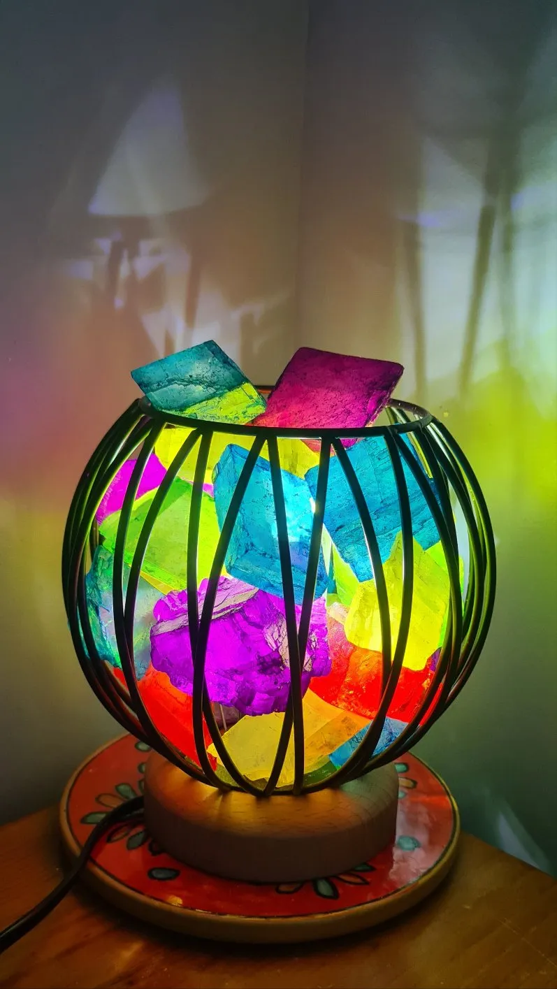 MIXED RAINBOW CLEAR QUARTZ CRYSTAL  CAGE LAMP(deep soul cleanser)