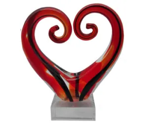 RED/BLACK KORU HEART GLASS FIGURINE